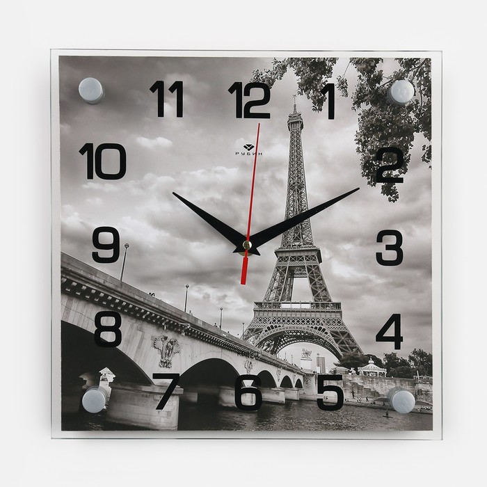 фото Часы настенные, серия: город, "эйфелева башня", 25х25 см, микс рубин