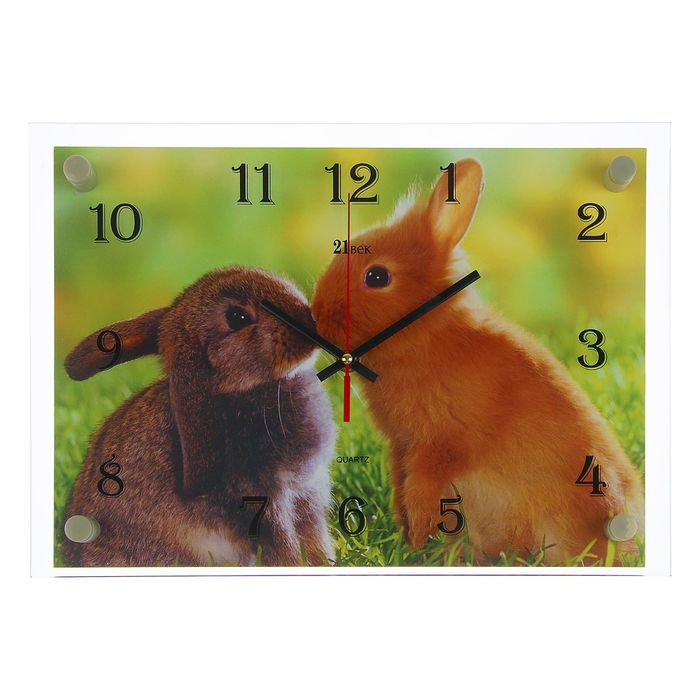 Часы настенные прямоугольные "Крольчата", 25х35 см микс