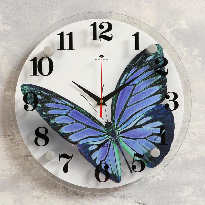 фото Часы настенные, серия: животный мир, "бабочка", 30х30 см микс рубин