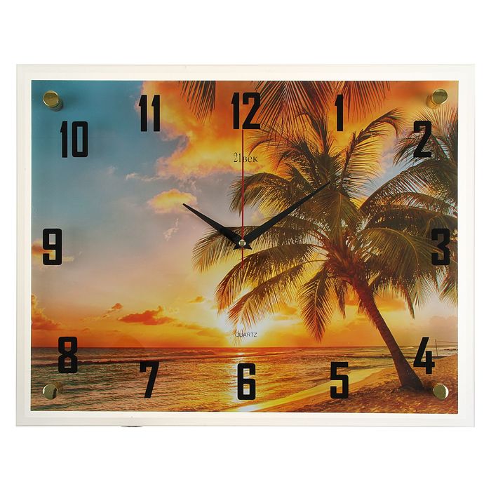 Часы настенные прямоугольные "Пальма на закате", 35х45 см