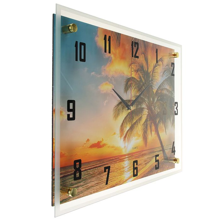 Часы настенные прямоугольные "Пальма на закате", 35х45 см