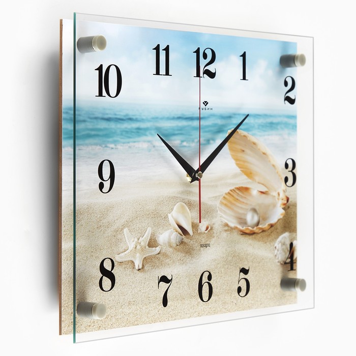 фото Часы настенные: море, "ракушки на песке", бесшумные, 30 х 40 см рубин