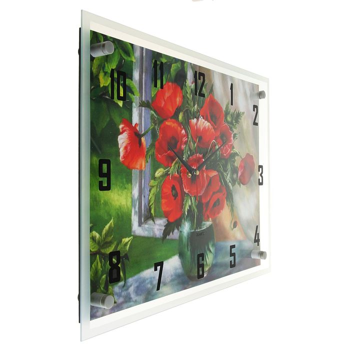 Часы настенные прямоугольные "Маки в вазе", 35х45 см микс