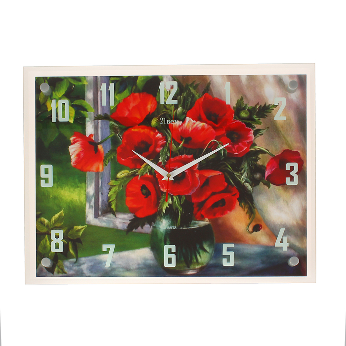 Часы настенные прямоугольные "Маки в вазе", 35х45 см микс