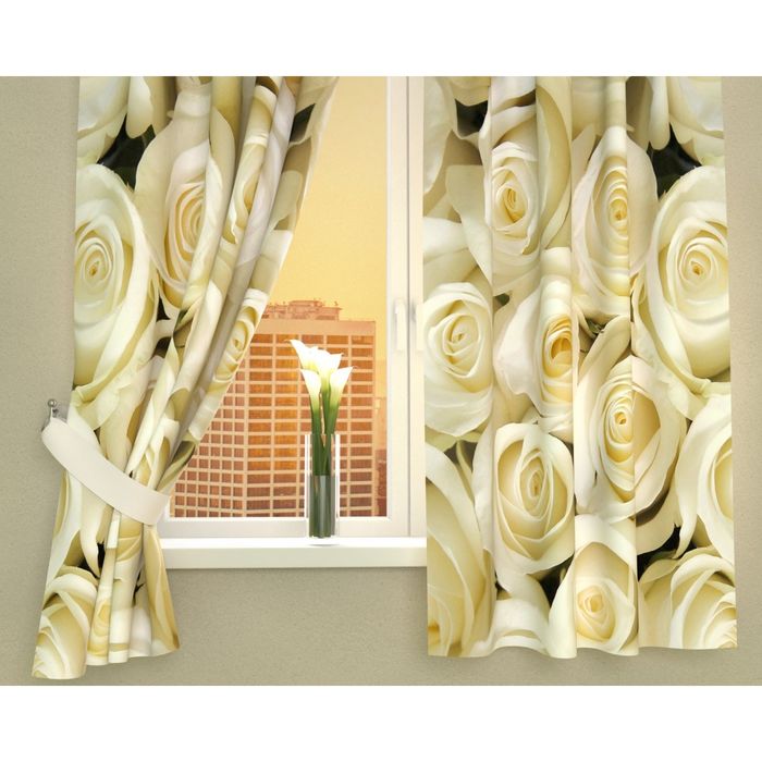 Фотошторы кухонные "Душистые розы", размер 145х160 см-2 шт, габардин 02331