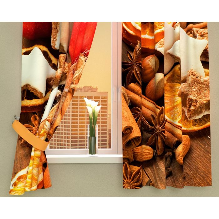 Фотошторы кухонные "Пряный аромат", размер 145х160 см-2 шт, габардин 02575