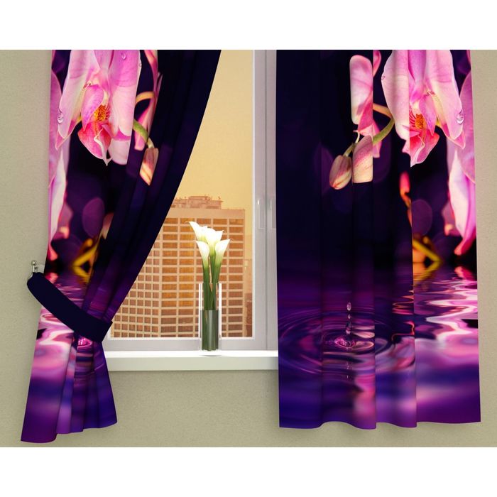 Фотошторы кухонные "Орхидея над водой", размер 145х160 см-2 шт, габардин 02656