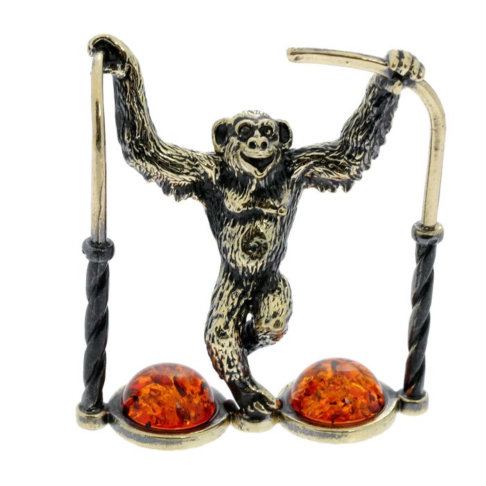 Сувенир из латуни и янтаря "Обезьяна на очках" 4,2х5,2 см