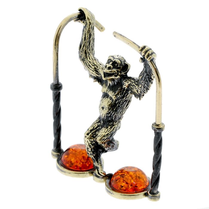 Сувенир из латуни и янтаря "Обезьяна на очках" 4,2х5,2 см