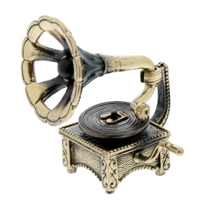 Сувенир из латуни и янтаря "Патефон ажурный с шариком" 3,2х4,5 см