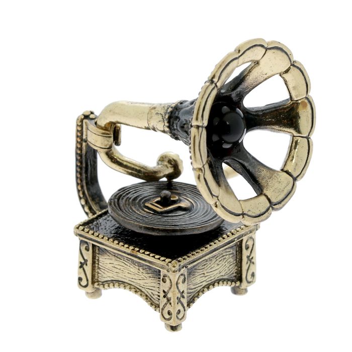 Сувенир из латуни и янтаря "Патефон ажурный с шариком" 3,2х4,5 см