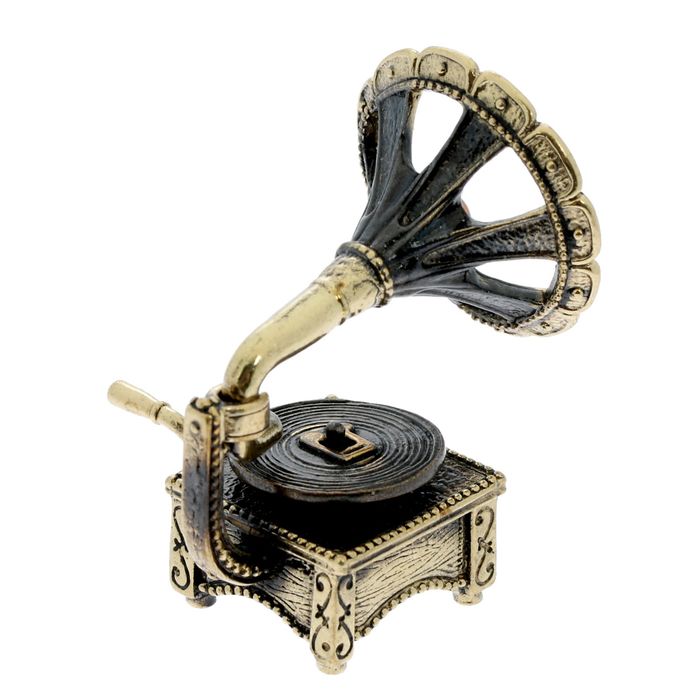 Сувенир из латуни и янтаря "Патефон ажурный с шариком" 3,2х4,5 см