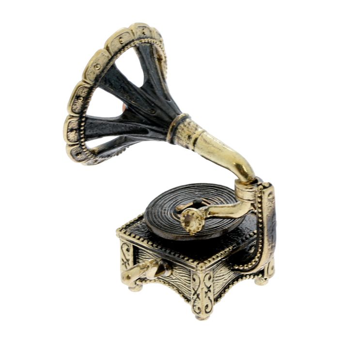 Сувенир из латуни и янтаря "Патефон ажурный с шариком" 3,2х4,5 см