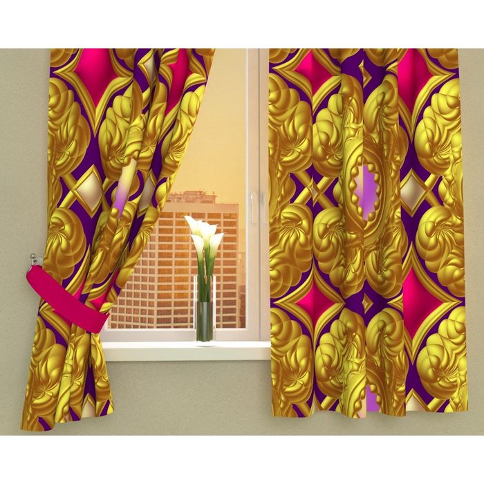 Фотошторы кухонные "Королевский узор", размер 145х160 см-2 шт, габардин 00291