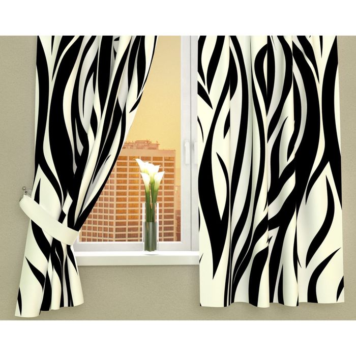 Фотошторы кухонные "Узор-зебра", размер 145х160 см-2 шт, габардин 00866