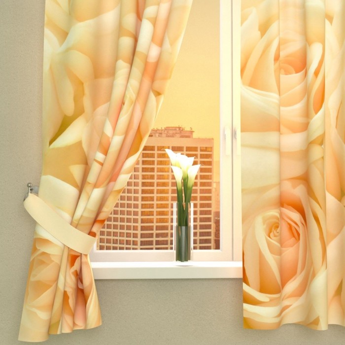Фотошторы кухонные "Нежность", размер 145х160 см-2 шт, габардин 01131