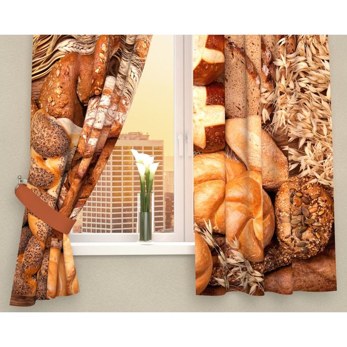 Фотошторы кухонные "Ароматный хлеб", размер 145х160 см-2 шт, габардин 01908