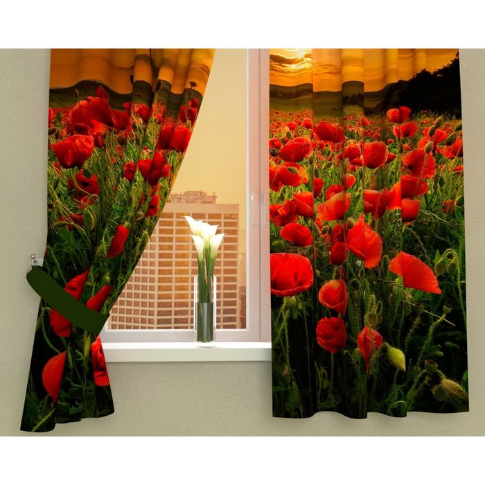 Фотошторы кухонные "Природа на закате", размер 145х160 см-2 шт, габардин 02161