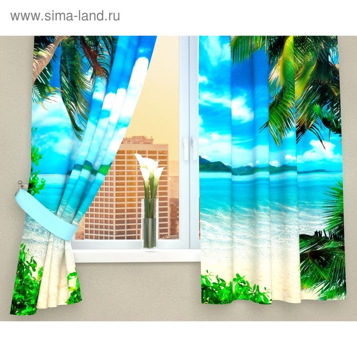 

Фотошторы кухонные «Райский уголок», размер 145 х 160 см - 2 шт., габардин