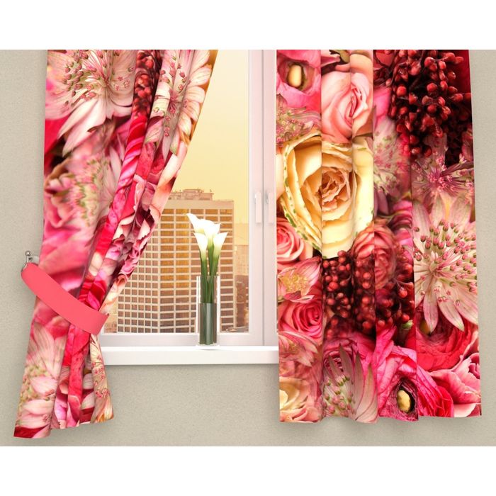 Фотошторы кухонные "Нежное очарование", размер 145х160 см-2 шт, габардин 02345