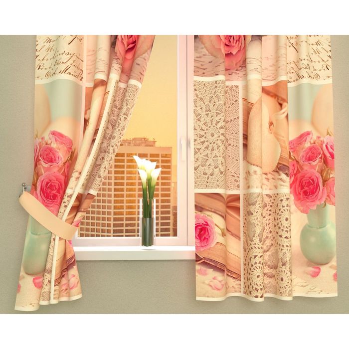 Фотошторы кухонные "Романтичная композиция", размер 145х160 см-2 шт, габардин 02368