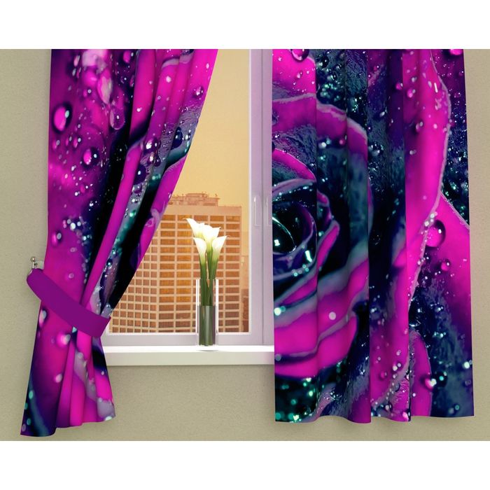 Фотошторы кухонные "Пурпурная роза", размер 145х160 см-2 шт, габардин 02933