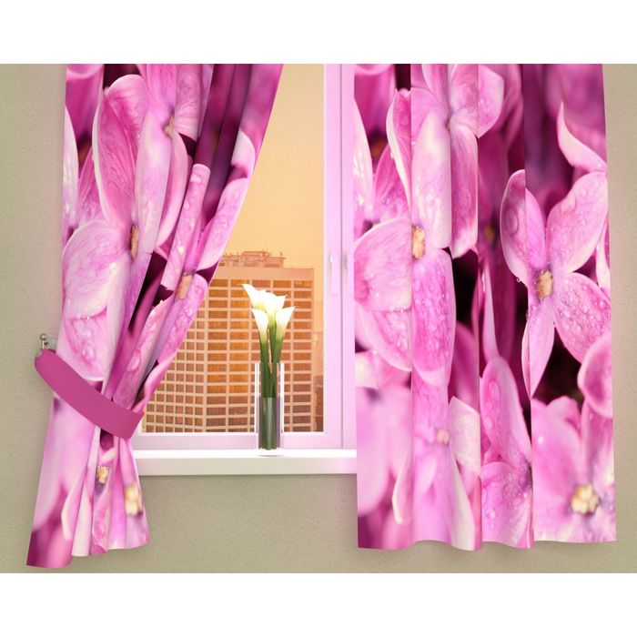 Фотошторы кухонные "Цветущая сирень", размер 145х160 см-2 шт, габардин 02936