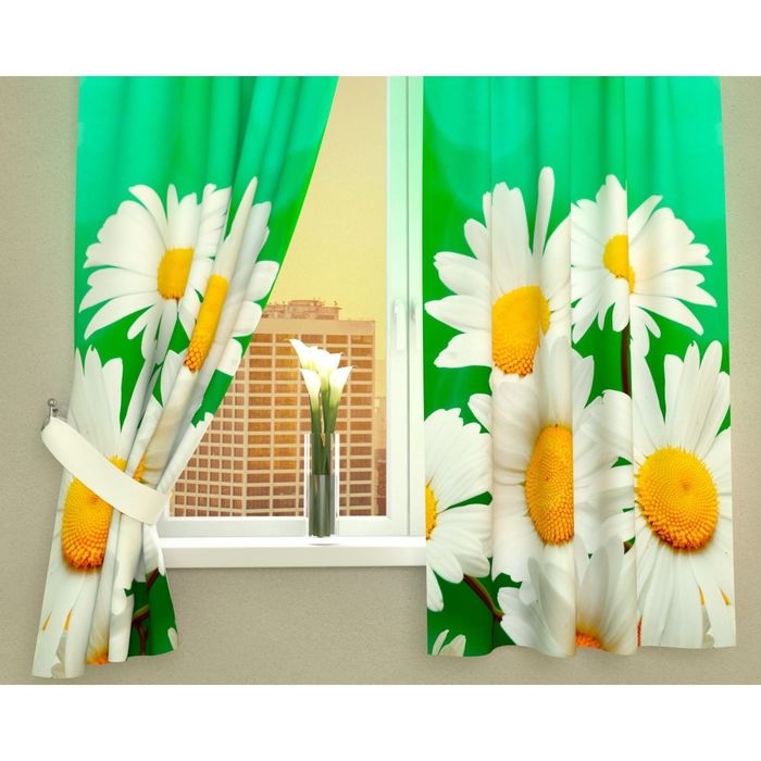 Фотошторы кухонные "Ромашки", размер 145х160 см-2 шт, габардин 02975