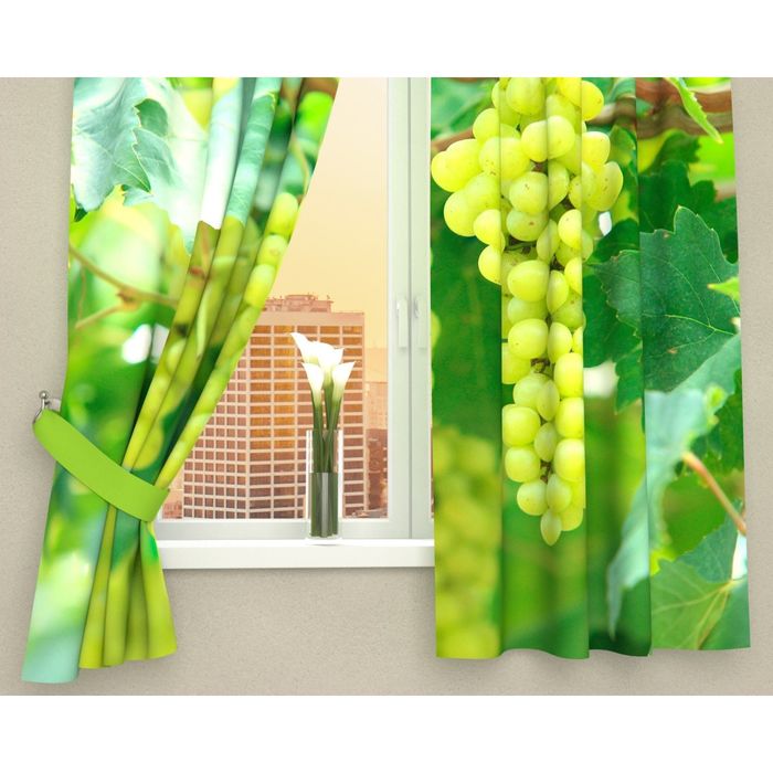 Фотошторы кухонные "Виноградная лоза", размер 145х160 см-2 шт, габардин 02978