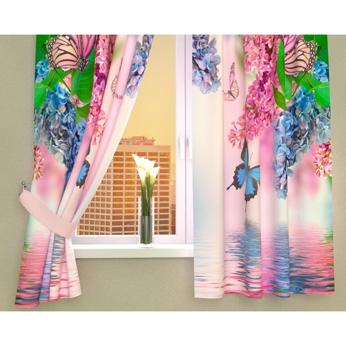 Фотошторы кухонные "Сирень", размер 145х160 см-2 шт, габардин 02983