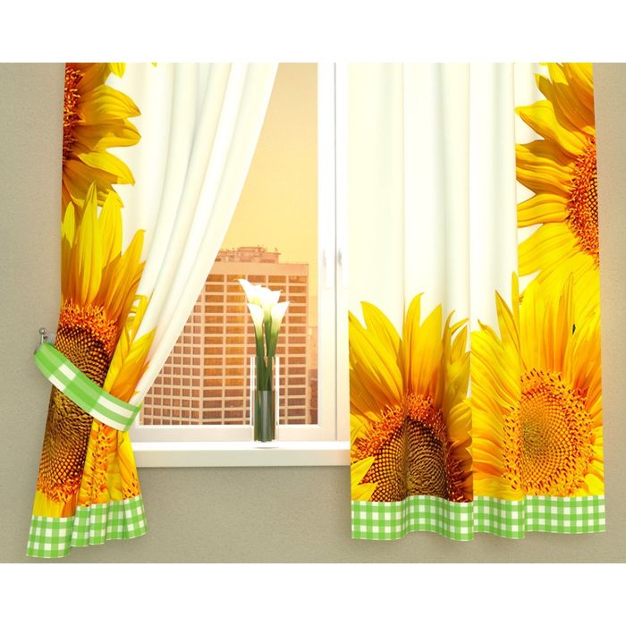 Фотошторы кухонные "Солнечное настроение", размер 145х160 см-2 шт, габардин 02996