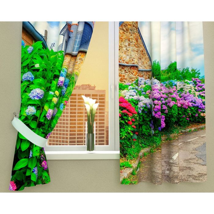 Фотошторы кухонные "Загородный сад", размер 145х160 см-2 шт, габардин 03008