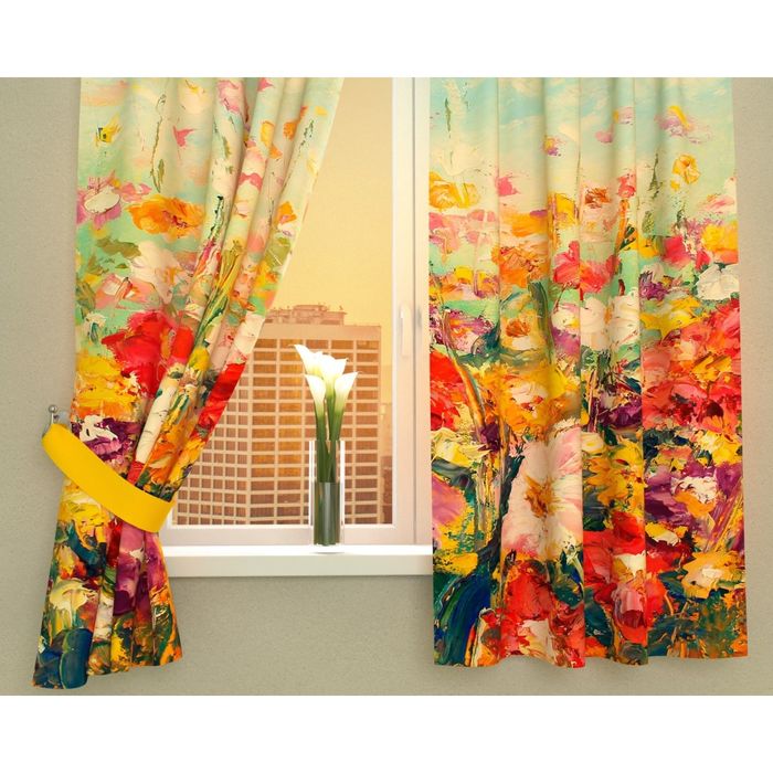 Фотошторы кухонные "Масляная картина", размер 145х160 см-2 шт, габардин 03015