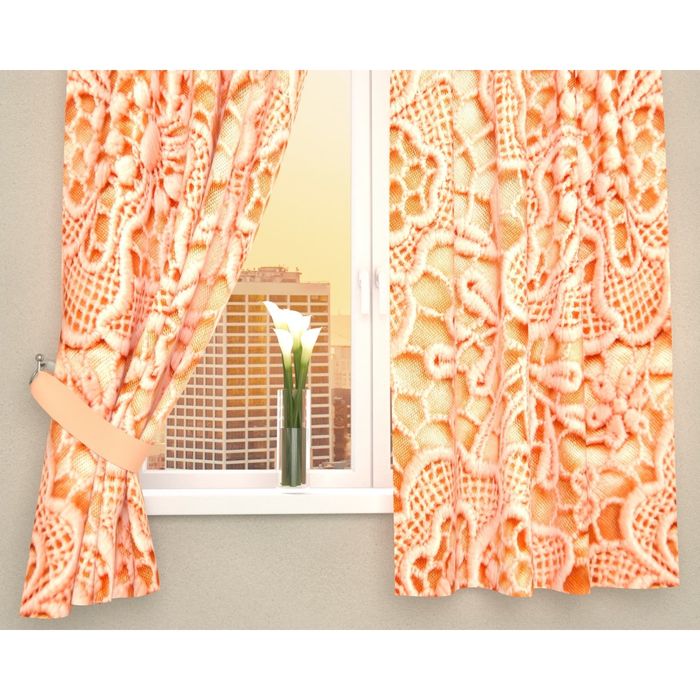 Фотошторы кухонные "Кружево", размер 145х160 см-2 шт, габардин 03022