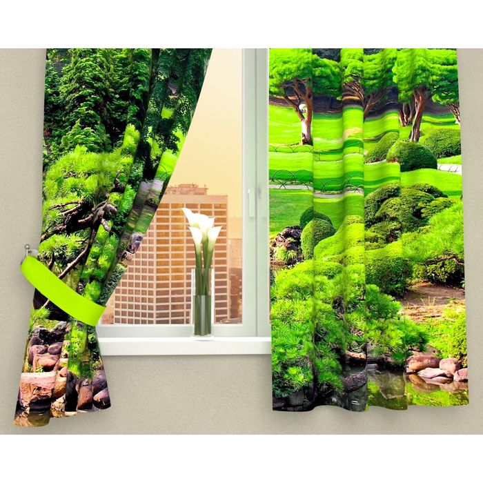 Фотошторы кухонные "Сад в Греции", размер 145х160 см-2 шт, габардин 03100