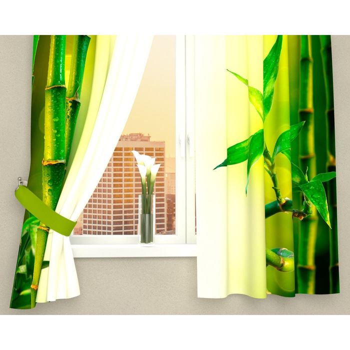Фотошторы кухонные "Стебель бамбука", размер 145х160 см-2 шт, габардин 03250