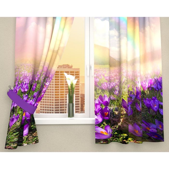 Фотошторы кухонные "Радуга после дождя", размер 145х160 см-2 шт, габардин 03329