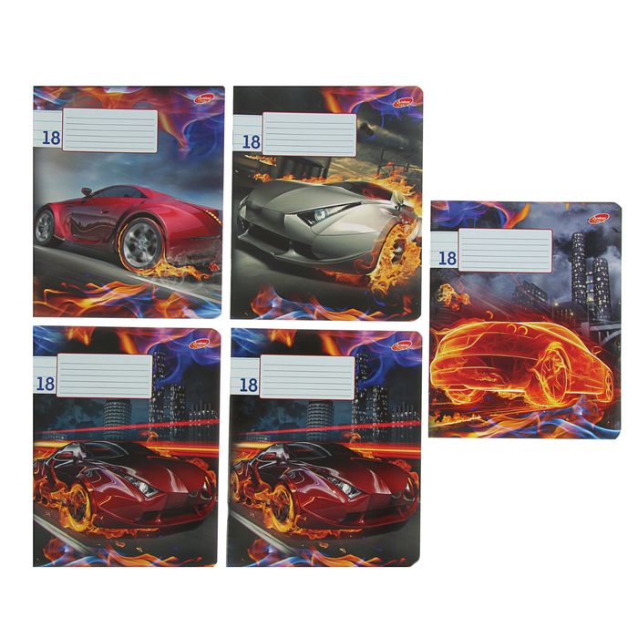 Тетрадь 18 листов линейка "Машины", обложка мелованный картон, полный УФ-лак, МИКС