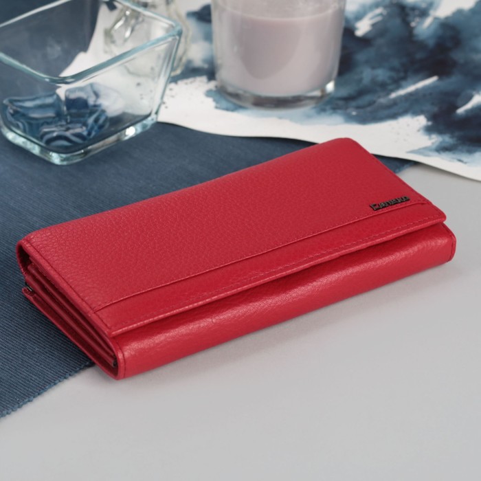 Кошелёк женский, 2 отдела рамка, 4 отдела, для карт на клапане, цвет красный