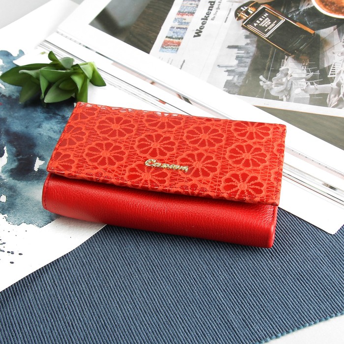 Кошелёк женский, 3 отдела, для карт, для монет, цвет красный