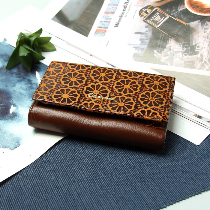 Кошелёк женский, 3 отдела, для карт, для монет, цвет коричневый