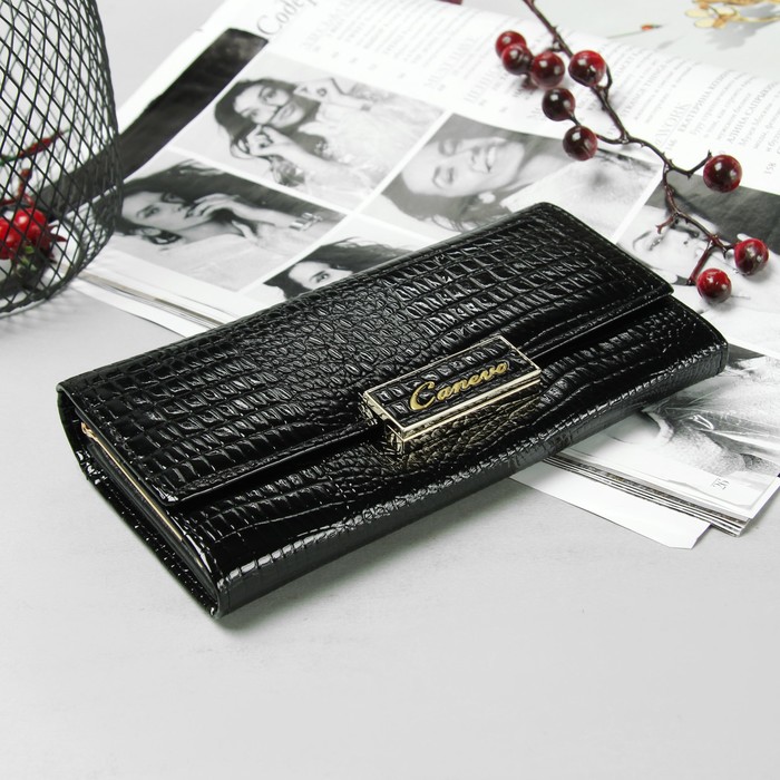 Кошелёк женский, 4 отдела, для карт, 2 отдела рамка, наружный карман, цвет чёрный