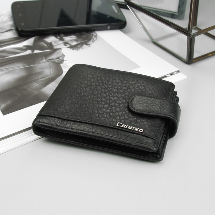 Портмоне мужское, 3 отделения, для карт, для удостоверения, для монет, чёрный