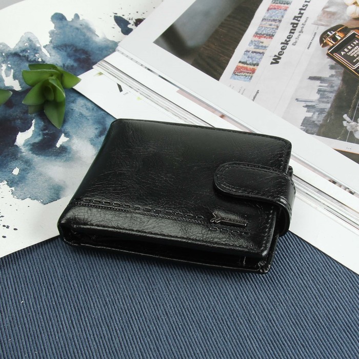 Портмоне мужское, 3 отдела, для карт, для удостоверений, для монет, цвет чёрный