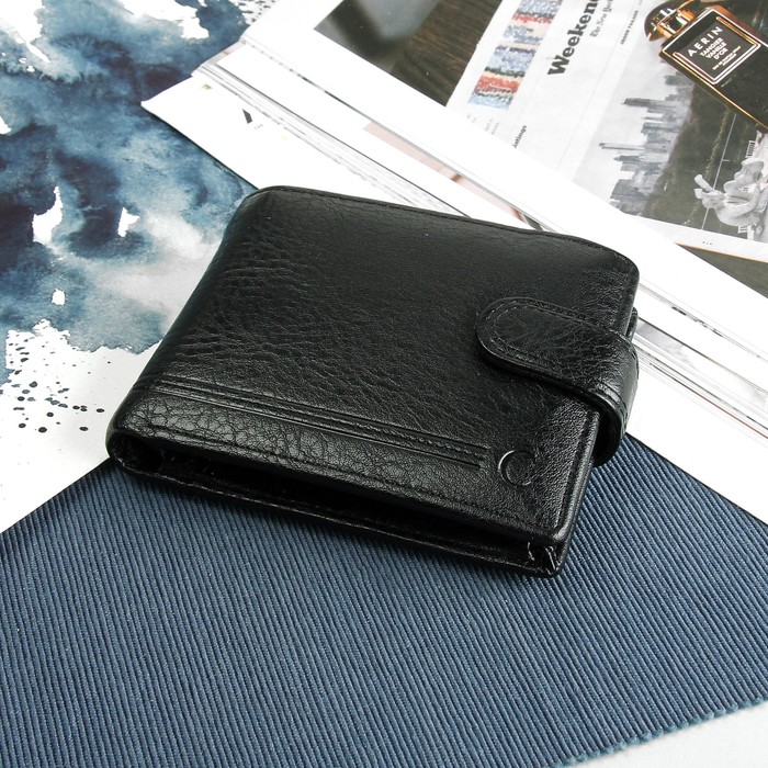 Портмоне мужское, 3 отдела, для карт, для монет, цвет чёрный