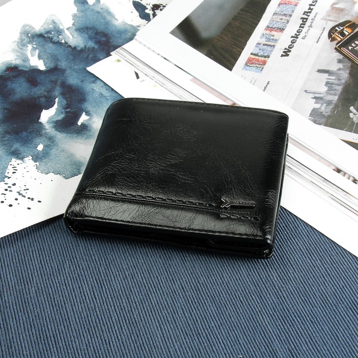 Портмоне мужское, 3 отдела, для карт, для монет, наружный карман, цвет чёрный