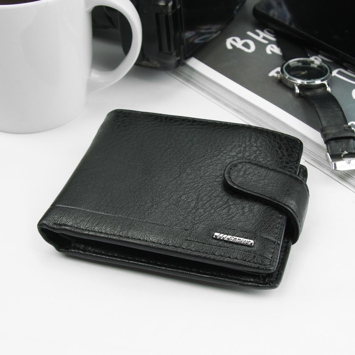Портмоне мужское, 3 отдела, для карт, для монет, цвет чёрный