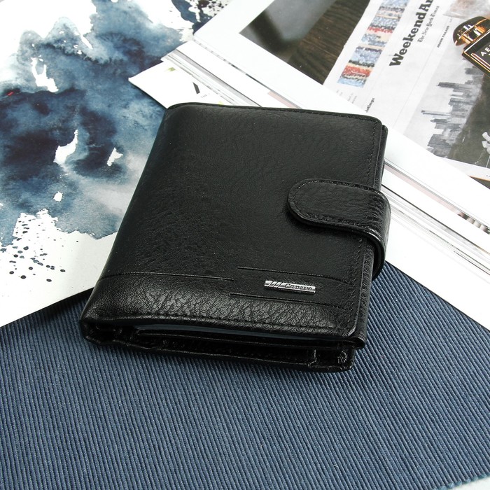 Портмоне мужское 2 в 1 (авто), 2 отдела, для монет, для карт, цвет чёрный