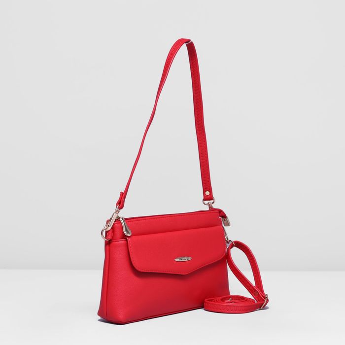 Сумка женская, 1 отдел с перегородкой, 2 наружных кармана, длинный ремень, цвет красный