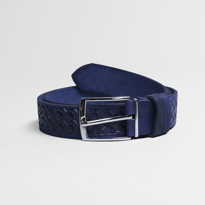 Ремень мужской, плетение, пряжка металл, ширина - 3,5 см, цвет синий